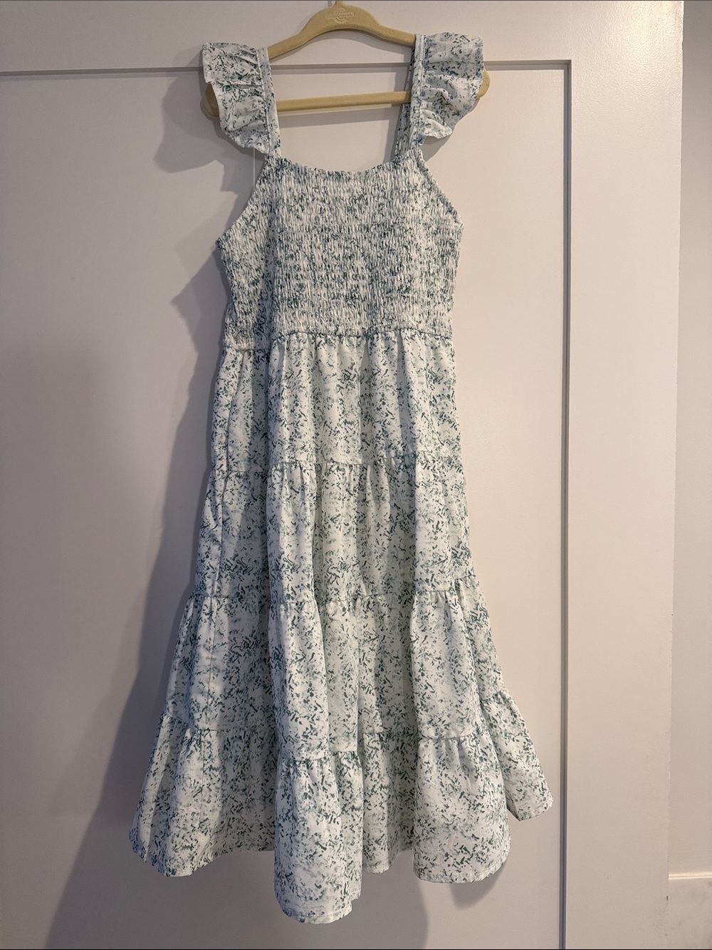 Hayden Ditzy Floral Smocked Green and White Floral Smocked Flutter Dress
